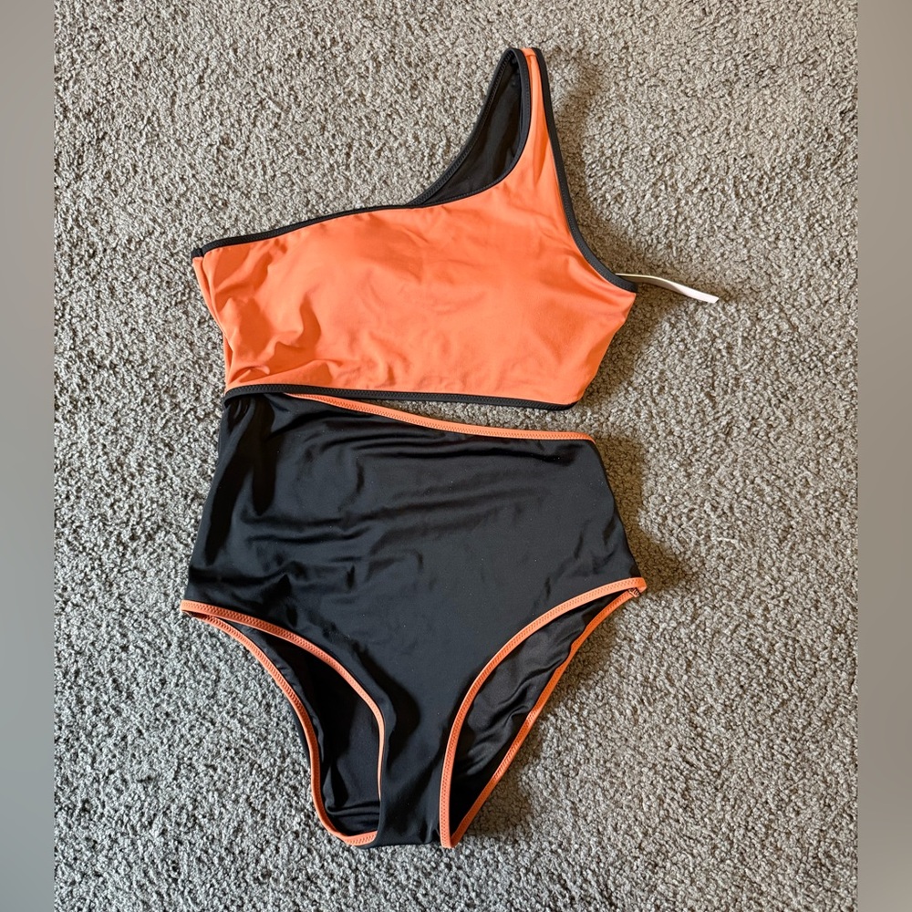NWT Victoria's Secret Como OnePiece Swimsuit Orange and Black Size Med - Picture 3 of 8